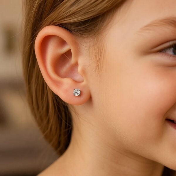 14k White Gold 3mm Faceted White Cubic Zirconia Stud Earrings - alternate view 4