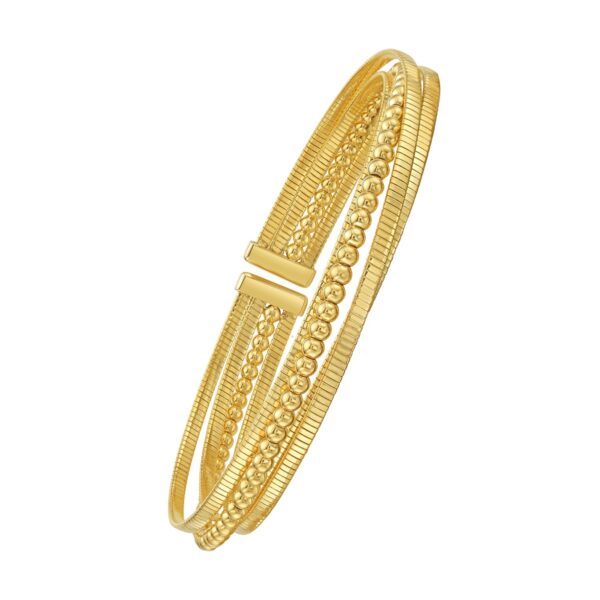 14K Yellow Gold Polished Omega And Beaded Layered Cuff (7.80 mm) - alternate view 2