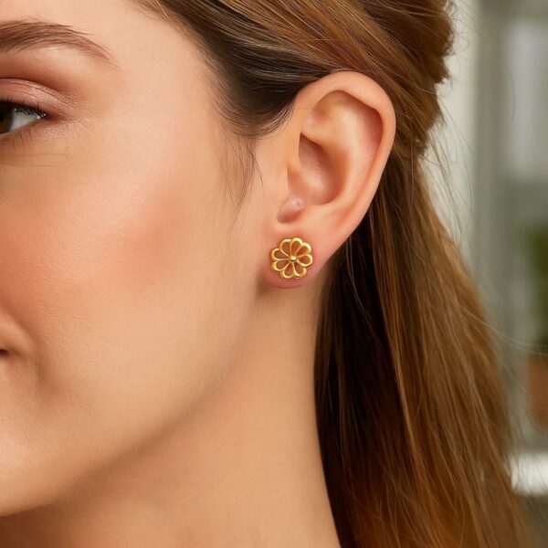 14k Yellow Gold Post Earrings with Flowers - alternate view 2