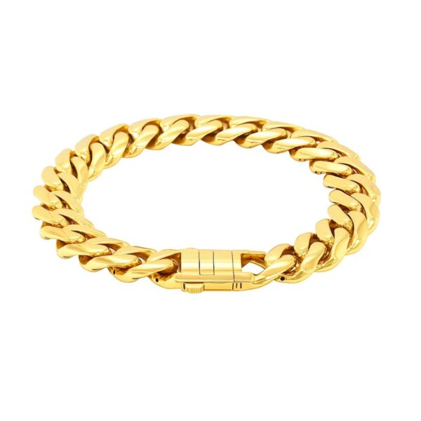 14k Yellow Gold 8 1/2 inch Wide Polished Curb Chain Bracelet (13.50 mm) - alternate view 2