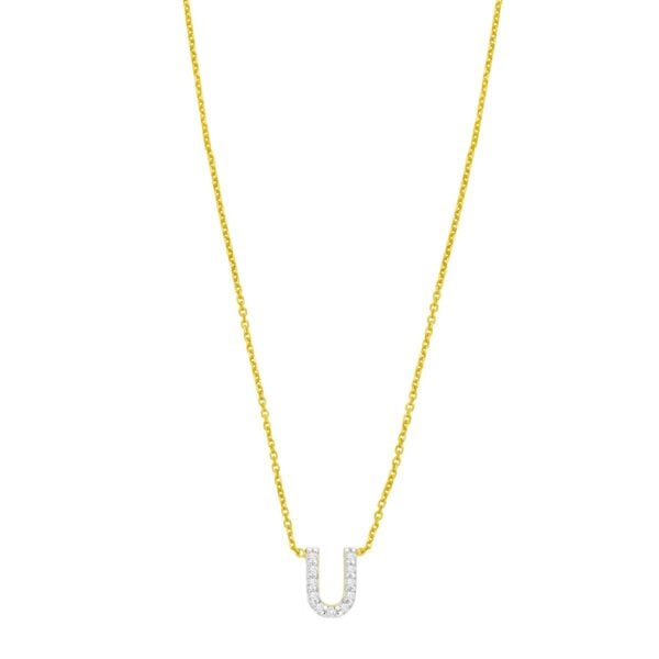 14K Yellow Gold Mini Diamond U Initial Pendant Necklace