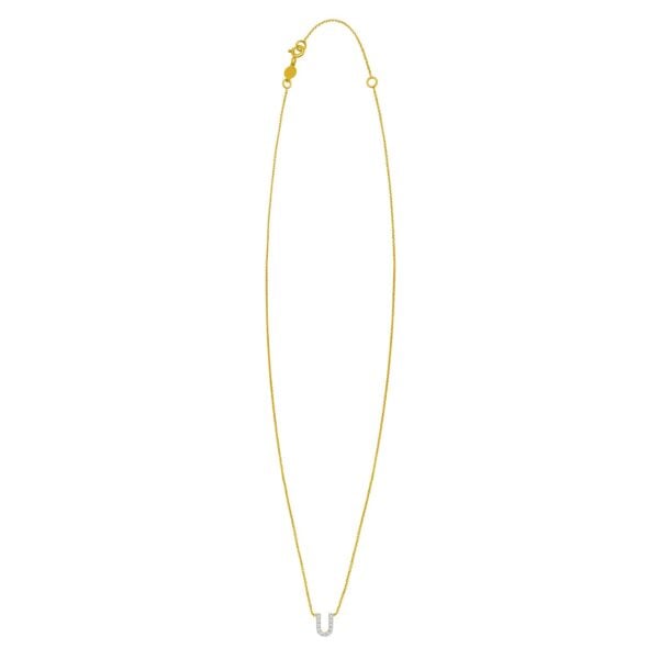 14K Yellow Gold Mini Diamond U Initial Pendant Necklace - alternate view 2