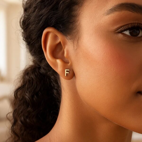14K Yellow Gold Yours Truly Initial F Stud Earrings - alternate view 2