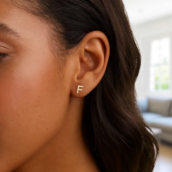 14K Yellow Gold Yours Truly Initial F Stud Earrings - alternate view 3