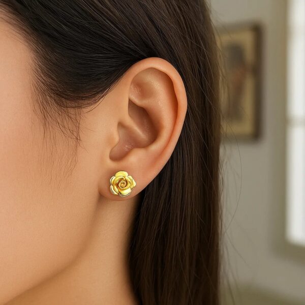 14k Yellow Gold Post Earrings with Roses(9.2mm) - alternate view 2