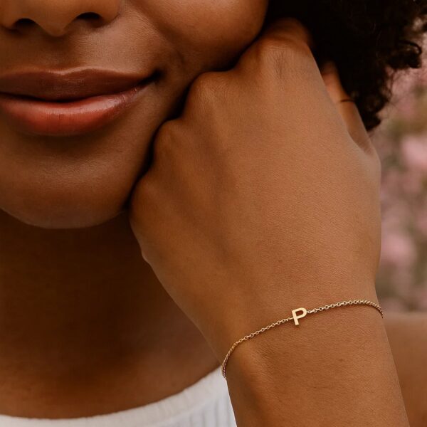 14K Yellow Gold Mini Initial P Bracelet - alternate view 4