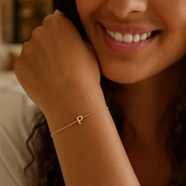 14K Yellow Gold Mini Initial P Bracelet - alternate view 5