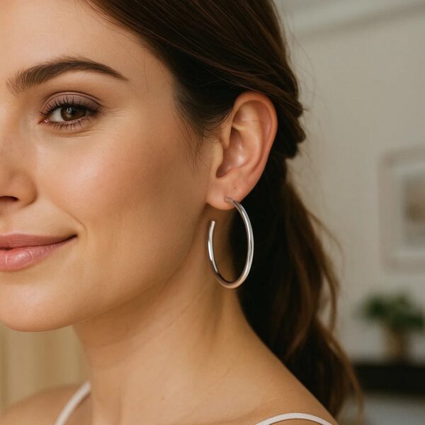 Sterling Silver Round Tube C Hoop Earrings - alternate view 2