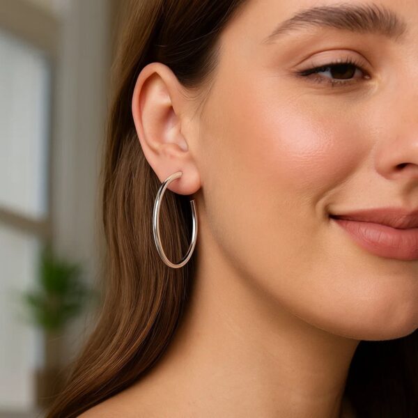 Sterling Silver Round Tube C Hoop Earrings - alternate view 3