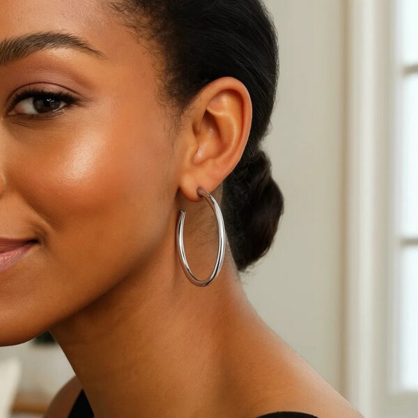 Sterling Silver Round Tube C Hoop Earrings - alternate view 4