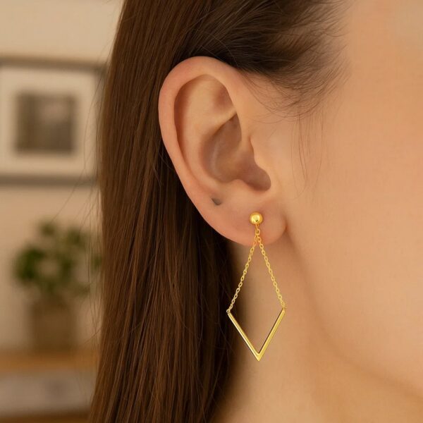 14k Yellow Gold Diamond Shape Chain Drop Earrings - alternate view 3