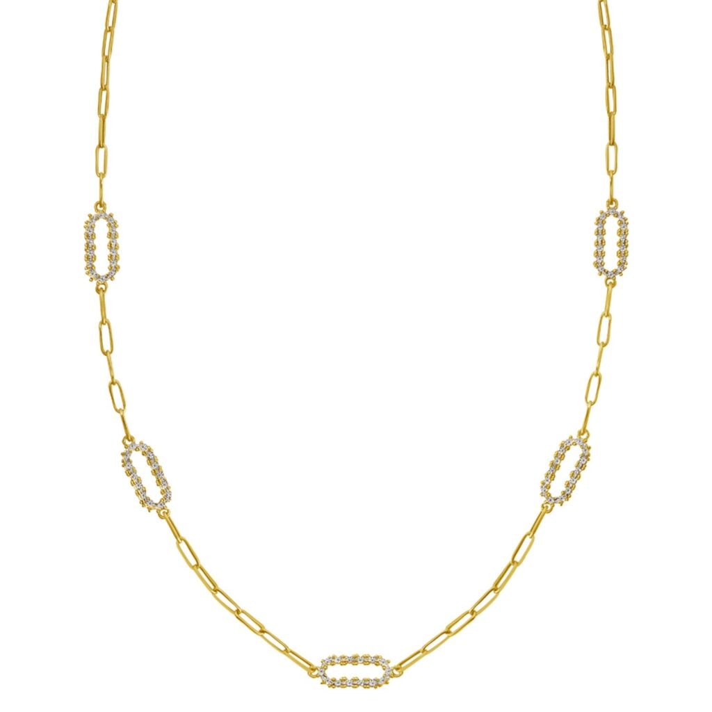14K Yellow Gold Diamon Oro Paperclip Necklace