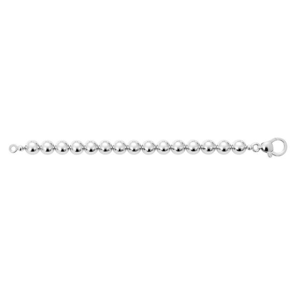 Rhodium Plated Sterling Silver Bold Bead Bracelet (10.00 mm)