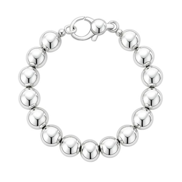 Rhodium Plated Sterling Silver Bold Bead Bracelet (10.00 mm) - alternate view 2