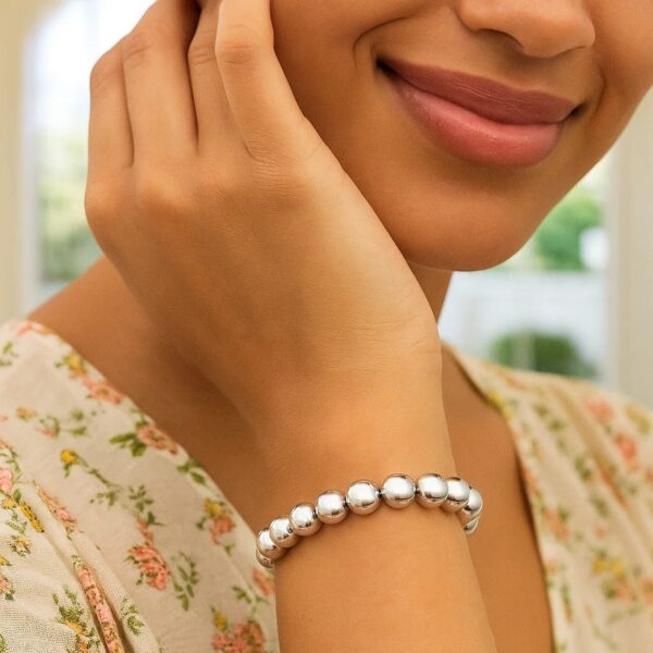 Rhodium Plated Sterling Silver Bold Bead Bracelet (10.00 mm) - alternate view 3