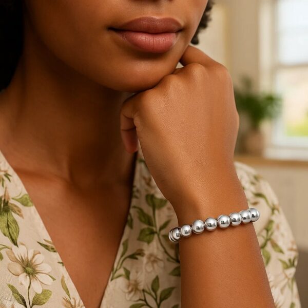 Rhodium Plated Sterling Silver Bold Bead Bracelet (10.00 mm) - alternate view 4