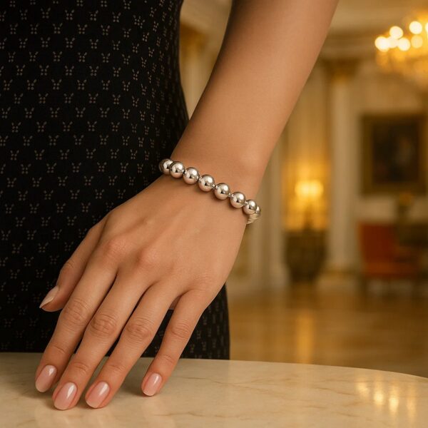 Rhodium Plated Sterling Silver Bold Bead Bracelet (10.00 mm) - alternate view 5