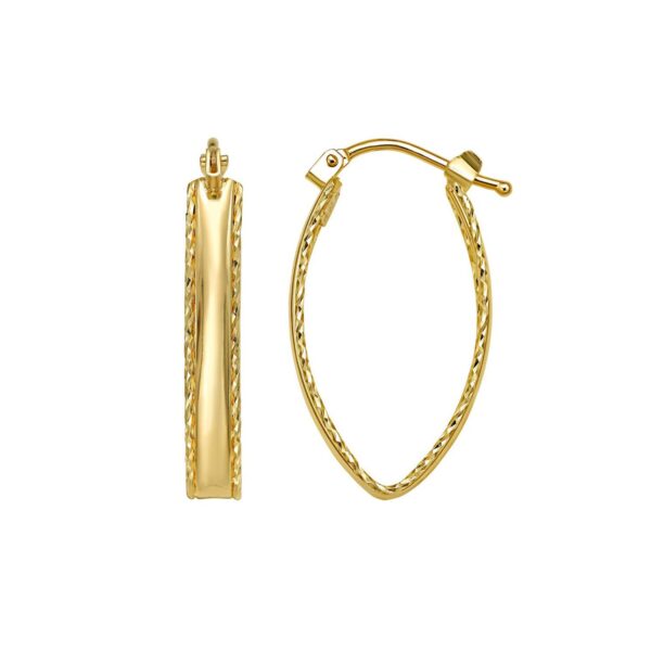 14K Yellow Gold Small Diamond Cut Marquise Hoop Earrings - alternate view 2