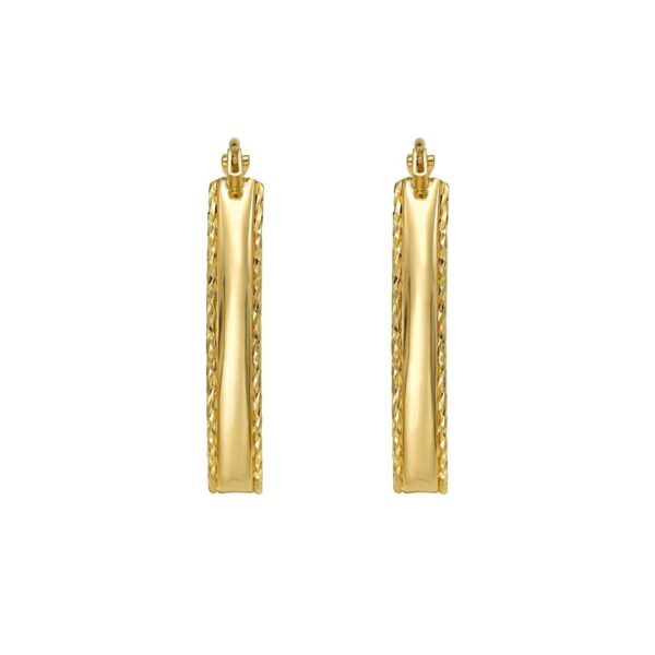 14K Yellow Gold Small Diamond Cut Marquise Hoop Earrings - alternate view 3