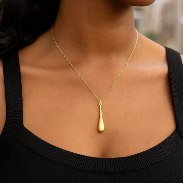 14k Yellow Gold Teardrop Shape Long Pendant - alternate view 2