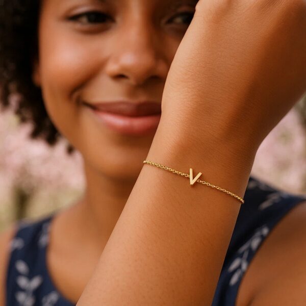 14K Yellow Gold Mini Initial V Bracelet - alternate view 4