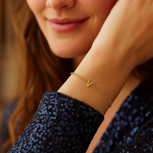 14K Yellow Gold Mini Initial V Bracelet - alternate view 5