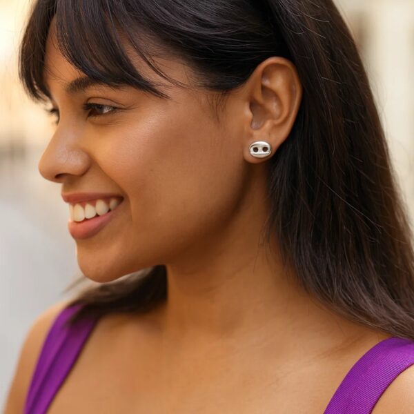 Sterling Silver Puffed Mariner Stud Earrings - alternate view 2