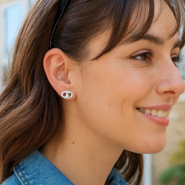 Sterling Silver Puffed Mariner Stud Earrings - alternate view 3