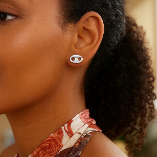 Sterling Silver Puffed Mariner Stud Earrings - alternate view 5