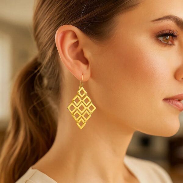 14k Yellow Gold Earrings with Polished Open Diamond Motifs - alternate view 2