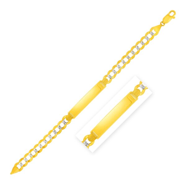 14k Two Tone Gold Mens Curb Chain ID Bracelet with White Pave (8.30 mm) - Two-Tone Gold