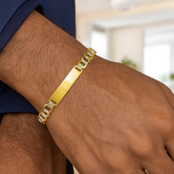 14k Two Tone Gold Mens Curb Chain ID Bracelet with White Pave (8.30 mm) - Two-Tone Gold - alternate view 2