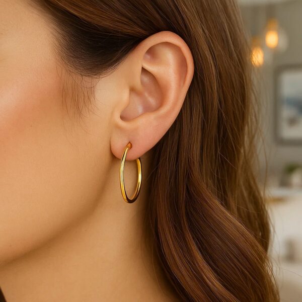 10k Yellow Gold Polished Hoop Earrings (2x25mm) - alternate view 3