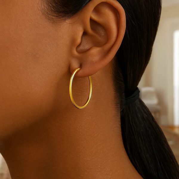 10k Yellow Gold Polished Hoop Earrings (2x25mm) - alternate view 4