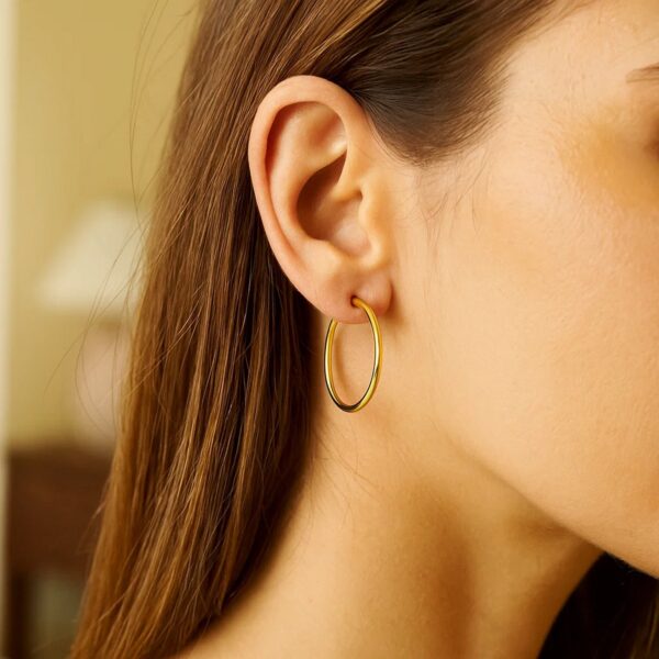 10k Yellow Gold Polished Hoop Earrings (2x25mm) - alternate view 5