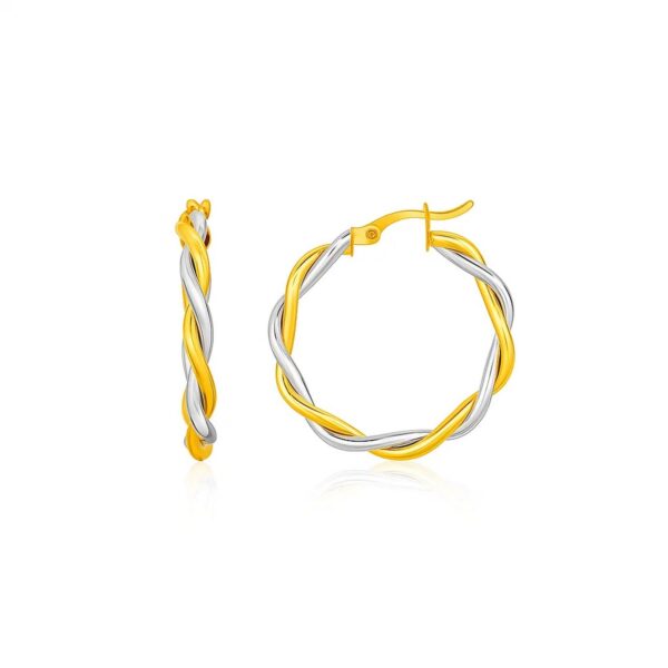 Two-Tone Twisted Wire Round Hoop Earrings in 10k Yellow and White Gold(3x15mm) - Two-Tone Gold