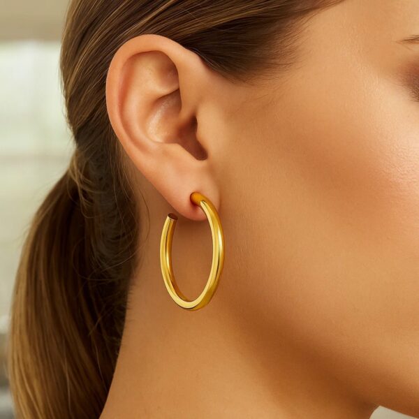 14k Yellow Gold Polished Hoop Earrings(4x40mm) - alternate view 2
