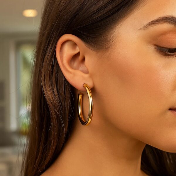 14k Yellow Gold Polished Hoop Earrings(4x40mm) - alternate view 3