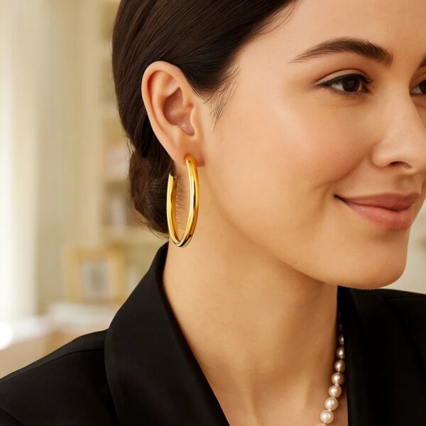 14k Yellow Gold Polished Hoop Earrings(4x40mm) - alternate view 5