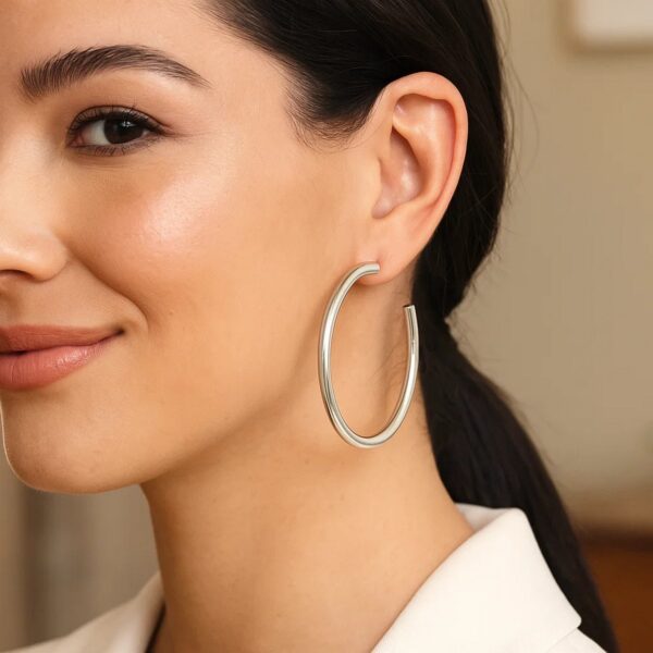 Sterling Silver Round Tube C Hoop Earrings - alternate view 3