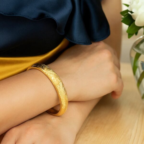 Engraved Large Bangle in 14K Yellow Gold (12.00 mm) - alternate view 3