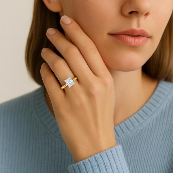 5 Carat Radiant Lab Grown IGI G/VS1 Diamond Solitaire Ring in 14K Yellow Gold - alternate view 5