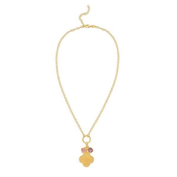 Sterling Silver Gold Plated Flower Cubic Zirconia Charm Necklace - alternate view 2