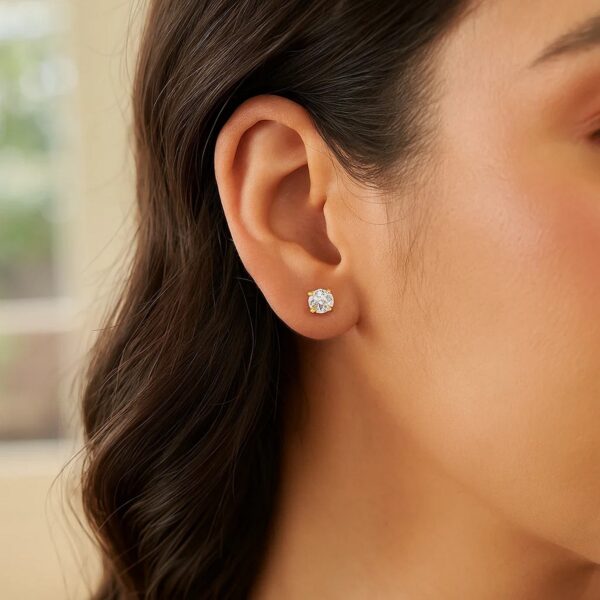 14k Yellow Gold Stud Earrings with White Hue Faceted Cubic Zirconia(4mm) - alternate view 2