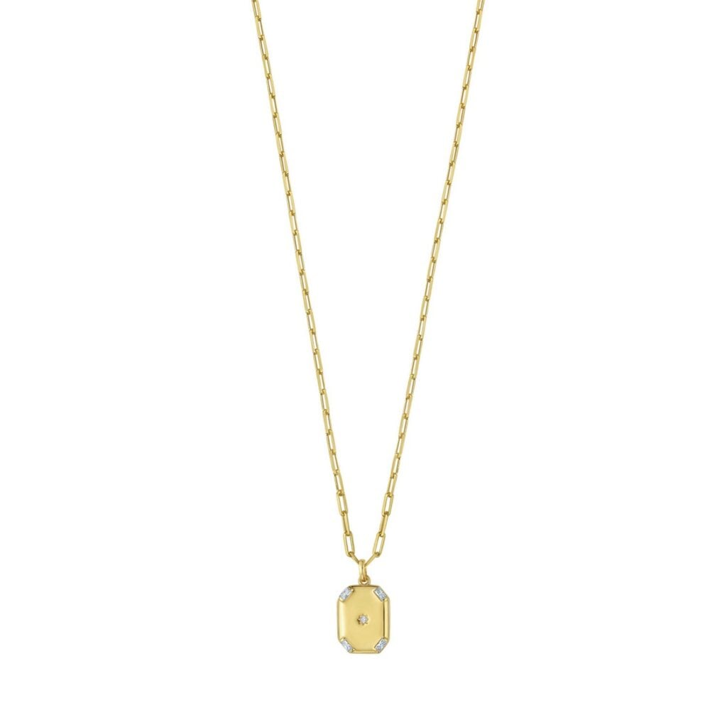 Sterling Silver Gold Plated Cubic Zirconia Octagonal Star Locket Necklace