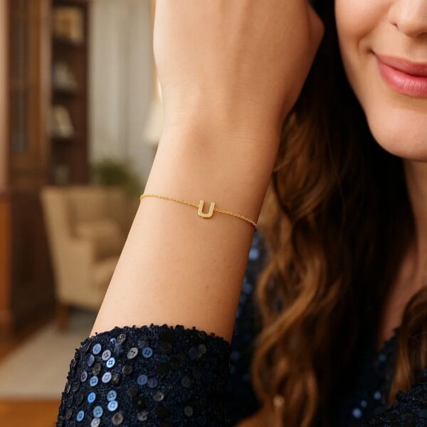 14K Yellow Gold Mini Initial U Bracelet - alternate view 4
