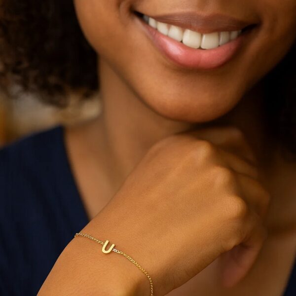 14K Yellow Gold Mini Initial U Bracelet - alternate view 5