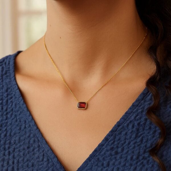 14K Yellow Gold Emerald Cut Garnet Necklace - alternate view 2