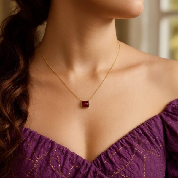 14K Yellow Gold Emerald Cut Garnet Necklace - alternate view 3