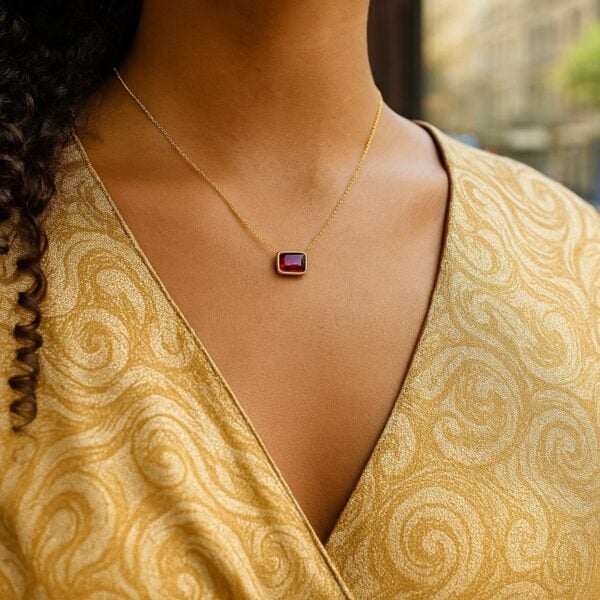 14K Yellow Gold Emerald Cut Garnet Necklace - alternate view 4